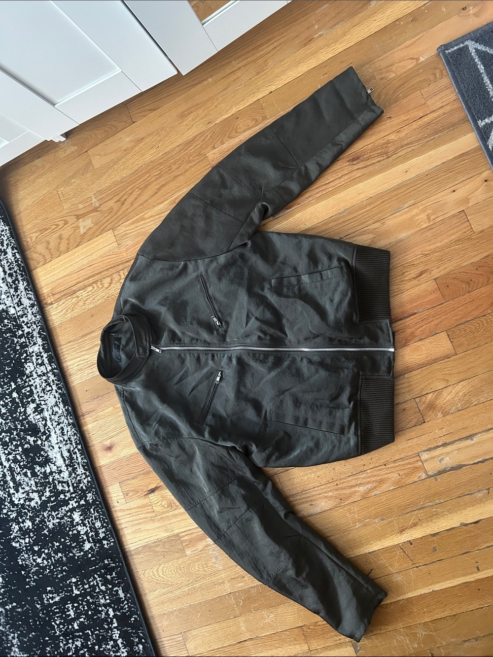 Helmut Lang Black Bomber Jacket with Silver Zipper